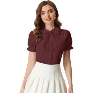 imageAllegra K Womens Vintage Peter Pan Collar Tie Neck Casual Cute Cotton ButtonUp ShirtWine Red