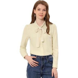 imageAllegra K Womens Work Blouse Tie Neck Long Sleeve Shirts Button Down Elegant Office Business Top 2025Beige