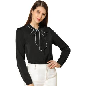 imageAllegra K Womens Work Blouse Tie Neck Long Sleeve Shirts Button Down Elegant Office Business Top 2025Black