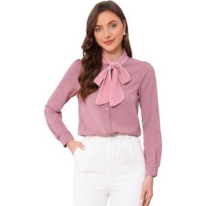 imageAllegra K Womens Work Blouse Tie Neck Long Sleeve Shirts Button Down Elegant Office Business Top 2025Dusty Pink
