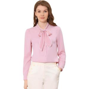 imageAllegra K Womens Work Blouse Tie Neck Long Sleeve Shirts Button Down Elegant Office Business Top 2025Pink