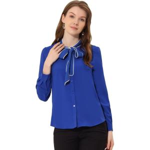imageAllegra K Womens Work Blouse Tie Neck Long Sleeve Shirts Button Down Elegant Office Business Top 2025Royal Blue