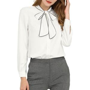 imageAllegra K Womens Work Blouse Tie Neck Long Sleeve Shirts Button Down Elegant Office Business Top 2025White