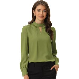 imageAllegra K Womens Work Tops Dressy Casual Shirts Mock Neck Keyhole Business Casual Long Sleeve BlouseAvocado Green