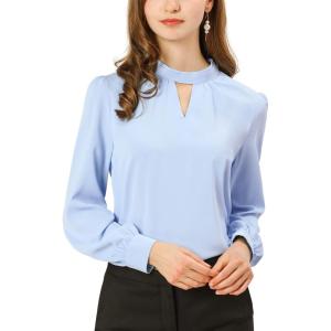 imageAllegra K Womens Work Tops Dressy Casual Shirts Mock Neck Keyhole Business Casual Long Sleeve BlouseBlue