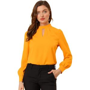 imageAllegra K Womens Work Tops Dressy Casual Shirts Mock Neck Keyhole Business Casual Long Sleeve BlouseBright Yellow