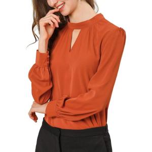 imageAllegra K Womens Work Tops Dressy Casual Shirts Mock Neck Keyhole Business Casual Long Sleeve BlouseBrown Red