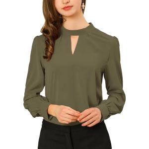 imageAllegra K Womens Work Tops Dressy Casual Shirts Mock Neck Keyhole Business Casual Long Sleeve BlouseDark Green