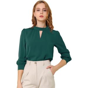 imageAllegra K Womens Work Tops Dressy Casual Shirts Mock Neck Keyhole Business Casual Long Sleeve BlouseDeep Green