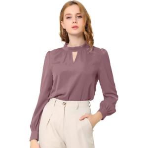 imageAllegra K Womens Work Tops Dressy Casual Shirts Mock Neck Keyhole Business Casual Long Sleeve BlouseGray Purple