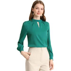 imageAllegra K Womens Work Tops Dressy Casual Shirts Mock Neck Keyhole Business Casual Long Sleeve BlouseLake Blue