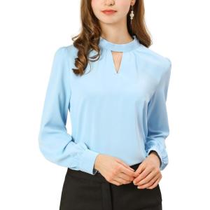 imageAllegra K Womens Work Tops Dressy Casual Shirts Mock Neck Keyhole Business Casual Long Sleeve BlouseLight Blue