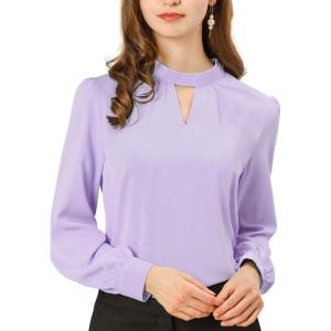 imageAllegra K Womens Work Tops Dressy Casual Shirts Mock Neck Keyhole Business Casual Long Sleeve BlouseLight Purple