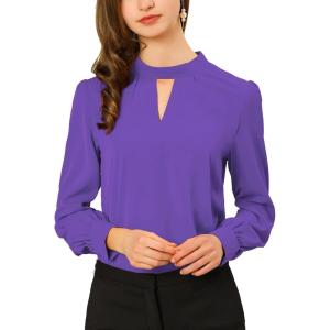 imageAllegra K Womens Work Tops Dressy Casual Shirts Mock Neck Keyhole Business Casual Long Sleeve BlousePurple