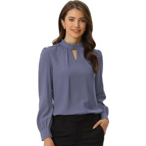 imageAllegra K Womens Work Tops Dressy Casual Shirts Mock Neck Keyhole Business Casual Long Sleeve BlousePurplegrey