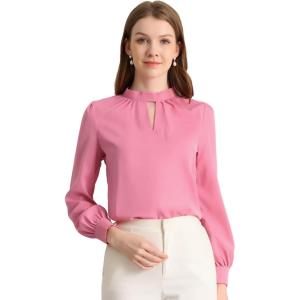 imageAllegra K Womens Work Tops Dressy Casual Shirts Mock Neck Keyhole Business Casual Long Sleeve BlouseRose Pink