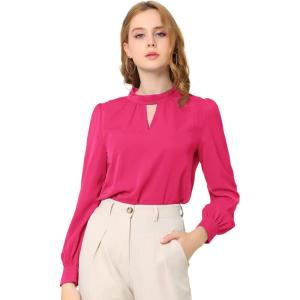 imageAllegra K Womens Work Tops Dressy Casual Shirts Mock Neck Keyhole Business Casual Long Sleeve BlouseRose Red