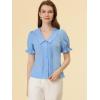 imageAllegra K Button Down Shirt for Womens Pleated Short Sleeve V Neck TopBlue