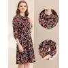 imageAllegra K Floral Dress for Womens Tie Neck 34 Sleeve Work Midi Flowy Flare Dress