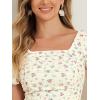 imageAllegra K Smocked Crop Top for Womens Slim Fit Floral Peasant BlouseBeige Yellow