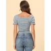 imageAllegra K Smocked Crop Top for Womens Slim Fit Floral Peasant BlouseBlue