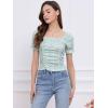 imageAllegra K Smocked Crop Top for Womens Slim Fit Floral Peasant BlouseCyan