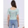 imageAllegra K Smocked Crop Top for Womens Slim Fit Floral Peasant BlouseCyan