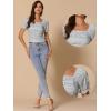 imageAllegra K Smocked Crop Top for Womens Slim Fit Floral Peasant BlouseGrey