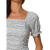 imageAllegra K Smocked Crop Top for Womens Slim Fit Floral Peasant BlouseGrey