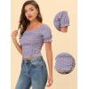 imageAllegra K Smocked Crop Top for Womens Slim Fit Floral Peasant BlousePurple