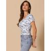 imageAllegra K Smocked Crop Top for Womens Slim Fit Floral Peasant BlouseWhite Blue