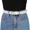 imageAllegra K Women Grommet Belt PU Leather Metal Buckle Skinny Waist Hollow BeltsWhite