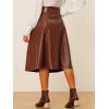 imageAllegra K Womens Faux Leather High Waist Belted PU Aline Midi SkirtBrown