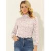 imageAllegra K Womens Floral Ruffled Vintage Boho Long Sleeve Mock Neck BlousePink