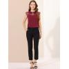 imageAllegra K Womens Peter Pan Collar Blouse Sheer Mesh Panel Short Sleeve Work Top ShirtDark Red