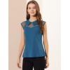 imageAllegra K Womens Peter Pan Collar Blouse Sheer Mesh Panel Short Sleeve Work Top ShirtPeacock Blue