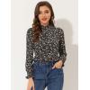 imageAllegra K Womens Printed Ruffled Mock Neck Puff Long Sleeve Casual Blouse TopBlack Pink