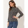 imageAllegra K Womens Printed Ruffled Mock Neck Puff Long Sleeve Casual Blouse TopBlack Pink
