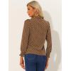imageAllegra K Womens Printed Ruffled Mock Neck Puff Long Sleeve Casual Blouse TopBrown
