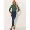 imageAllegra K Womens Printed Ruffled Mock Neck Puff Long Sleeve Casual Blouse TopDark Green