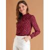 imageAllegra K Womens Printed Ruffled Mock Neck Puff Long Sleeve Casual Blouse TopWine Reddots