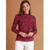 imageAllegra K Womens Printed Ruffled Mock Neck Puff Long Sleeve Casual Blouse TopWine Reddots