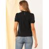 imageAllegra K Womens Ruffle Frilled Crochet Lace Panel Mock Neck Short Sleeve Shirt BlouseBlack