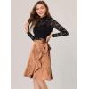 imageAllegra K Womens Ruffle Satin High Waist Tie Wrap Asymmetrical Midi SkirtBrown