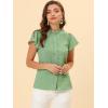 imageAllegra K Womens Ruffle Summer Dots Print 1950s Retro Short Sleeve Button Down Blouse TopPea Green