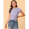 imageAllegra K Womens Ruffle Summer Dots Print 1950s Retro Short Sleeve Button Down Blouse TopPurple