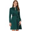 imageAllegra K Aline Dress for Womens Elegant Satin Keyhole Tie Waist Dress for WorkDark Green