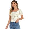 imageAllegra K Smocked Crop Top for Womens Slim Fit Floral Peasant BlouseBeige Yellow