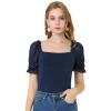 imageAllegra K Womens 2023 Elegant Square Neck Tops Semi Sheer Puff Sleeve BlouseBlue