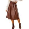 imageAllegra K Womens Faux Leather High Waist Belted PU Aline Midi SkirtBrown